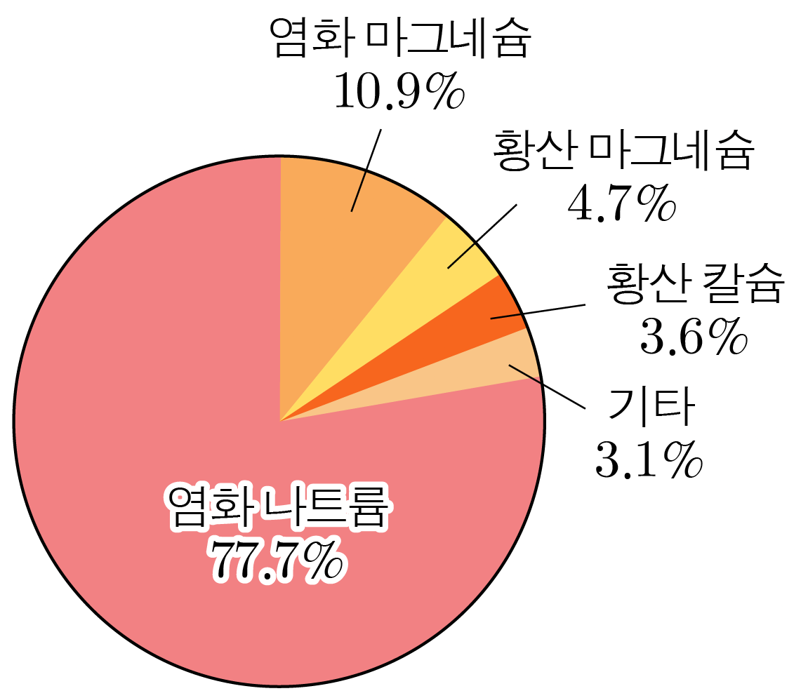 해수 염류 구성 비율을 나타낸 원그래프