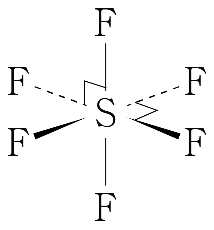 SF6 분자의 정팔면체 구조 도식