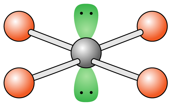 평면 사각형 분자 구조(AX4E2)의 VSEPR 모형