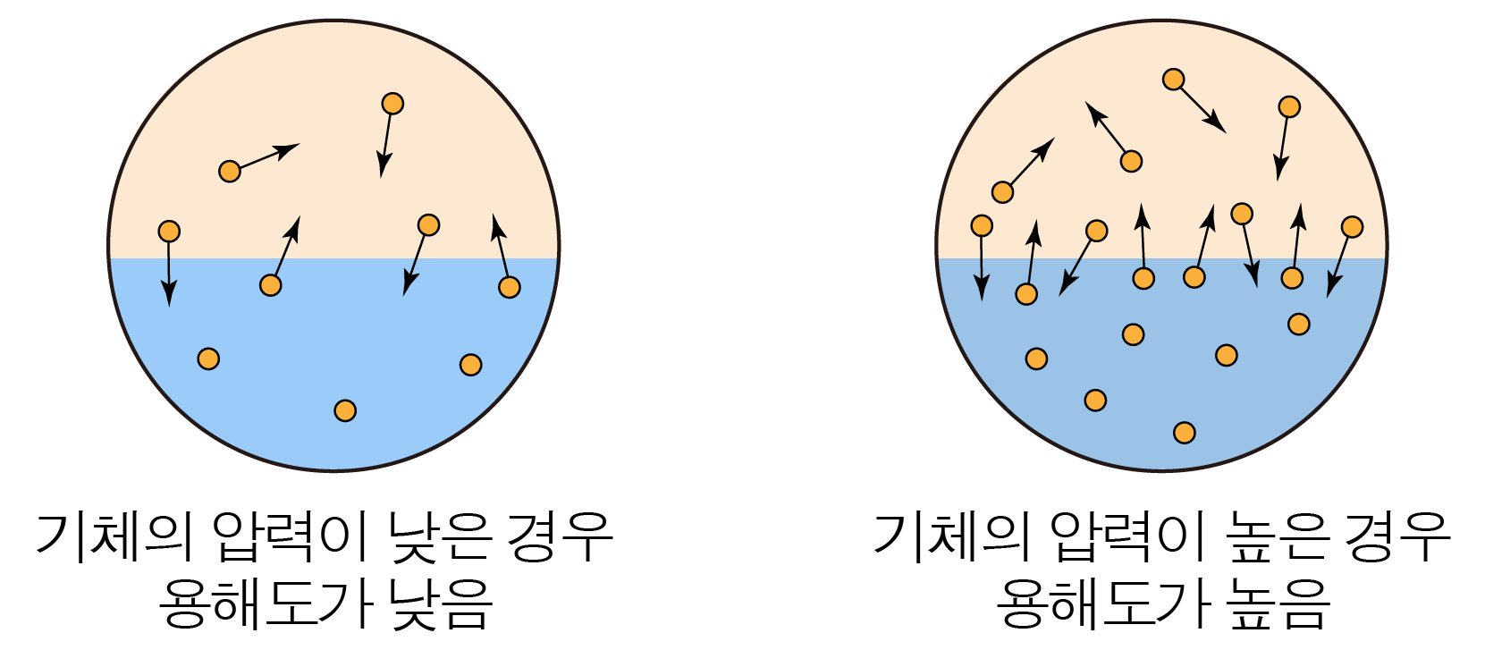 기체 압력에 따른 용해도 비교 그림
